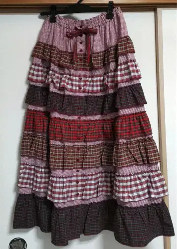타임세일 핑크하우스 귀여운 타탄 체크 패치워크 스커트