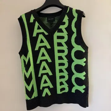 MARC JACOBS V넥 니트 베스트 블랙/그린 마크제이콥스
