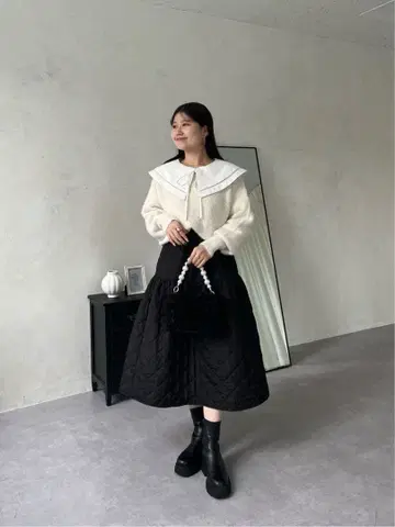 prose verse 프로즈 베일 퀼팅 볼륨 플레어 스커트 M