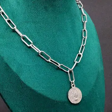 빈티지 코인 체인 목걸이 실버 숏 여성용