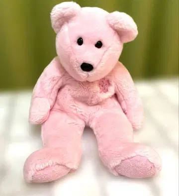 2000년 전체 길이 35cm Ty 비니 곰 핑크 벚꽃 봉제 인형