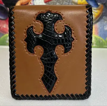 접이식 지갑 브라운과 블랙 크로스 모티브 (소가죽x크로커다일)