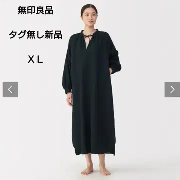 무인양품 후와리 시보 거즈 롱 원피스 블랙 XL