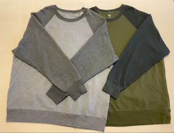 유니클로 스웨트 셔츠 절개된 그레이와 그린 2벌 세트