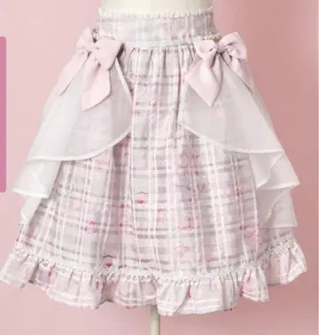 멜피 메모리 리본 포함 체크 무늬 프릴 스커트 양산형 포근한 히메 스타일