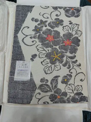 직조 후쿠로 오비 꽃무늬 그레이 계열 미사용 새상품