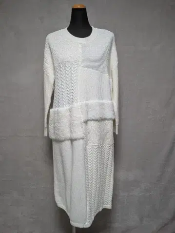 개럴개런트 화이트 니트 패치워크 원피스