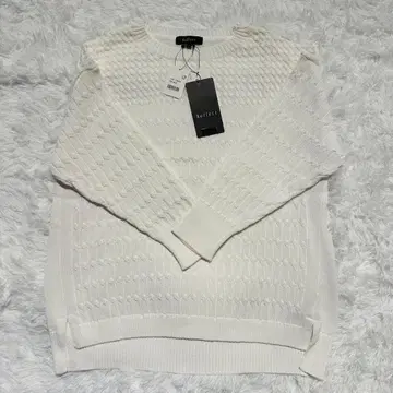 택 포함 새상품 Reflect 배색 편직 니트 풀오버 스웨터 화이트