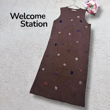 [ Welcome Station ] 울 도트 자수 니트 롱 원피스 브라운