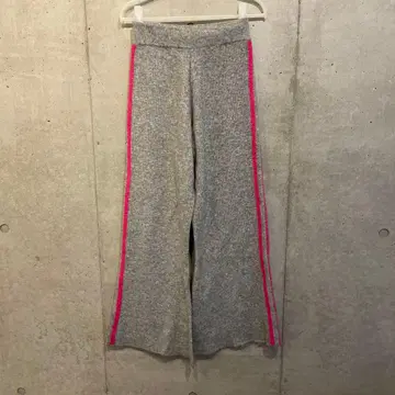 그레이 와이드 팬츠 핑크 스트라이프 해린 도트 사이