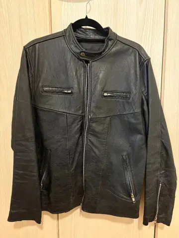 블랙 가죽 스탠드 카라 자켓