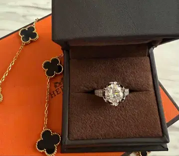 엔젤 피치 인공 다이아몬드 플라워 반지 / 라보그로운 다이아몬드