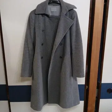 theory luxe 캐시미어 그레이 더블 브레스트 롱 코트