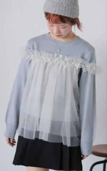 [ 새상품 ] ehka sopo 튤 도킹 니트 풀오버