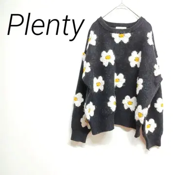 Plenty 꽃무늬 블랙 긴팔 니트 스웨터 F 캐주얼 신축성 가을/겨울