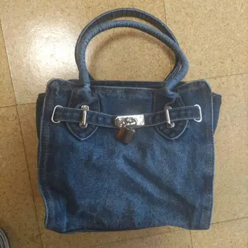 데님 토트백 다크 블루