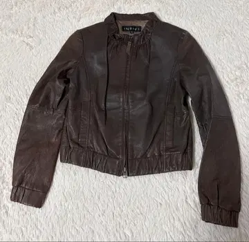 미사용 인디비 가죽 자켓 노카라 돈피 자켓 브라운 05