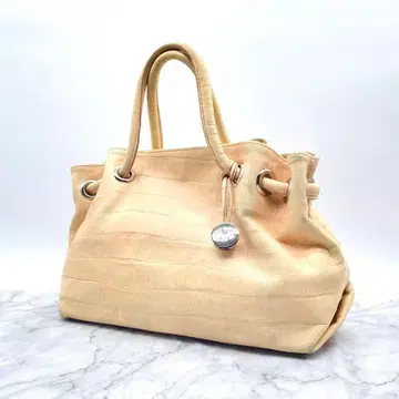 훌라 핸드백 악어 엠보싱 가죽 베이지 참