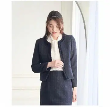 아나이 리본얀 트위드 크루 재킷 노카라 재킷 포멀