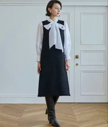 아나이 슬라브 트위드 오버롤 스커트 트위드 원피스