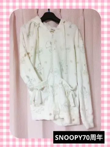 [ 스누피 70주년 ] 보들보들 후드티 룸웨어 리본 화이트 홈웨어