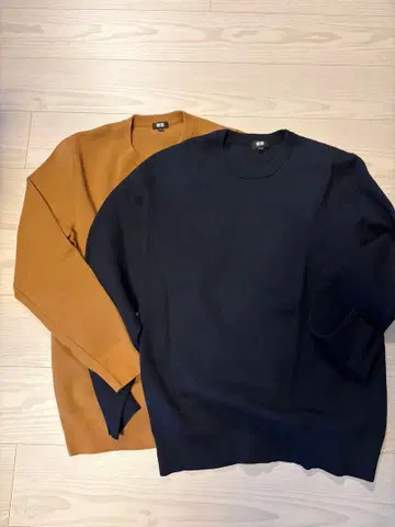 워셔블 스트레치 밀라노 리브 크루넥 스웨터 브라운 네이비 세트