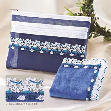 [기내 판매 한정판] ANA x 긴자와 레이스 손수건&파우치 세트