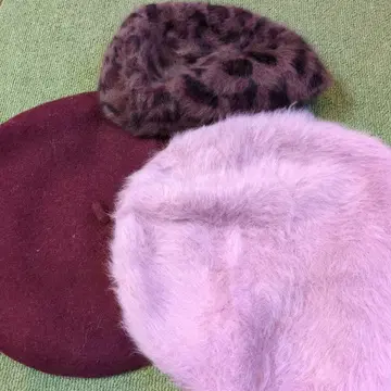 베레모 3개 세트 버건디 핑크 레오파드