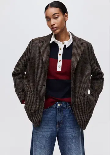 브라운 계열 체크 테일러드 자켓 S 사이즈