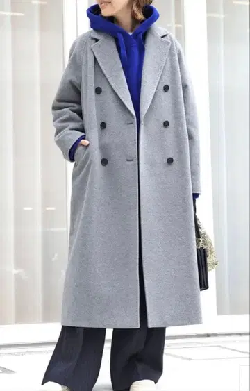 미사용 새상품 83,600엔 롱 더블 코트 그레이 프리 사이즈