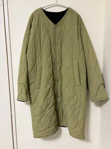 퀼팅 롱 코트 올리브/블랙