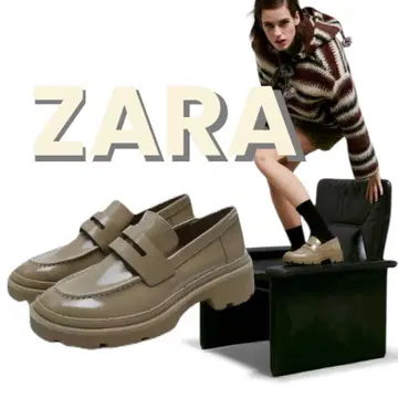 ZARA [새상품] 플랫 트랙 밑창 통굽 로퍼 카키 베이지 빅 사이즈