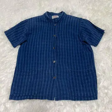 Cheang mai 가이진 메이드 인디고 스트라이프 셔츠 밴드 카라