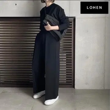 로헨 lohen 블랙 밀라노 리브 와이드 팬츠 38