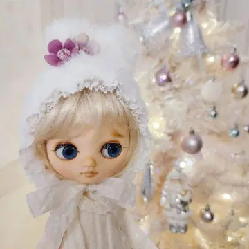 미디 브라이스 미디 아이시 인형용 화이트의 복슬복슬 토끼 귀 모자 1점