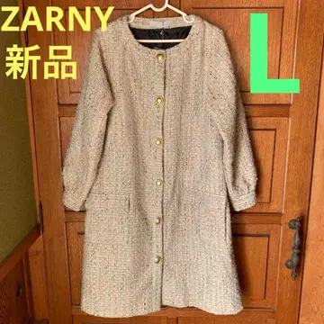 [ ZARNY ] 노카라 롱 코트 믹스 원단 베이지 계열 L 사이즈