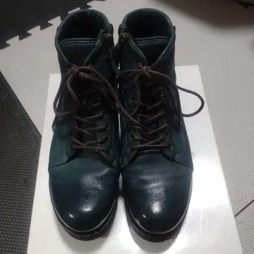 SAYA 다크 블루 가죽 부츠 지퍼 포함