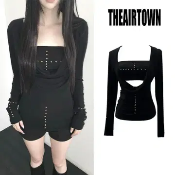 THEAIRTOWN 로잘 탑 드롭 세트 한국 지에어타운 y2k 블랙