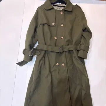 올리브색 더블 브레스트 롱 코트