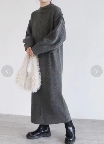 reca 레카 리브 슬리브 천축 니트 원피스 차콜