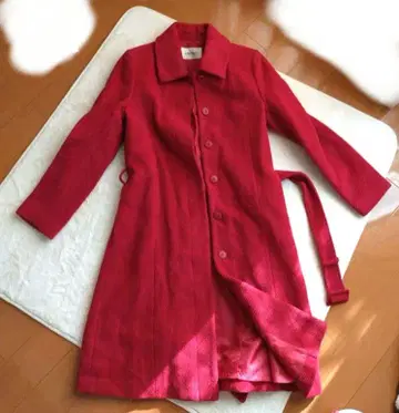 CREPAA 롱 코트 9AR 레드 벨트 포함 울 혼방 깔끔한