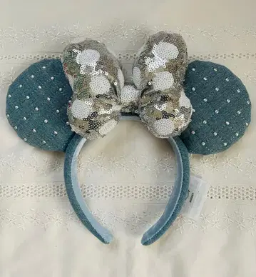 상하이 디즈니 데님 스팽글 리본 미니 머리띠