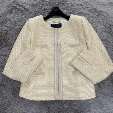 UNTITLED 노카라 자켓 트위드 화이트 라메 3