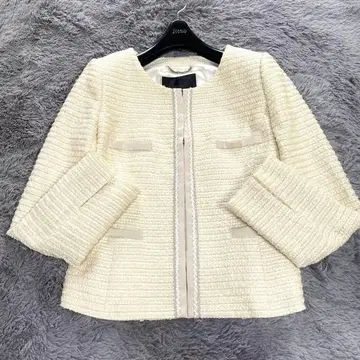 UNTITLED 노카라 자켓 트위드 화이트 라메 3