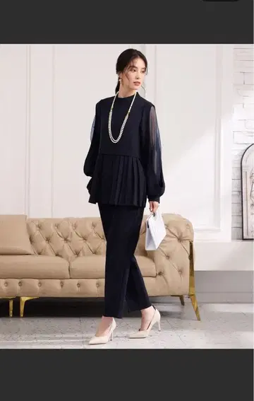 DRESS PLUS 플리츠 절개 셋업 팬츠 드레스