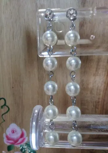 5연 화이트 펄 롱 귀걸이