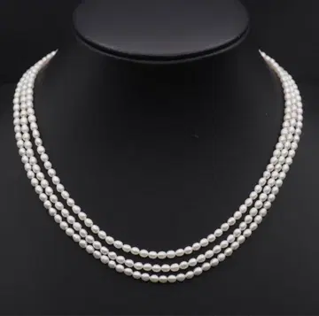 담수 진주 펄 SILVER 각인 목걸이 3연 디자인 실버