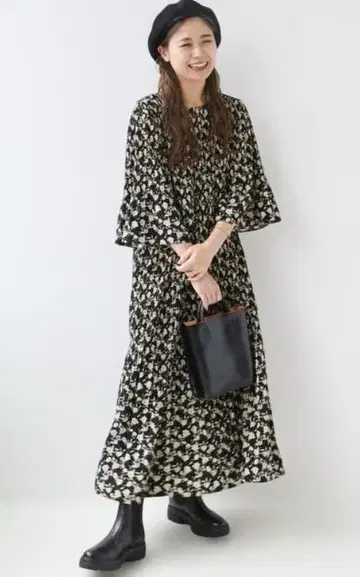 저널 스탠다드 리룸 마조리카 플리츠 플라워 원피스 7부 소매