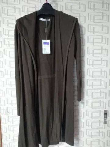 카키 후드 부착 롱 가디건 Linea Formica