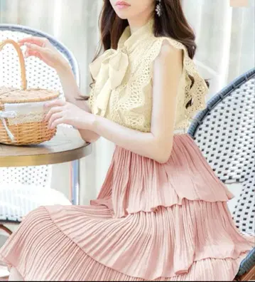 바이컬러 티어드 원피스 핑크 베이지 JEWELS